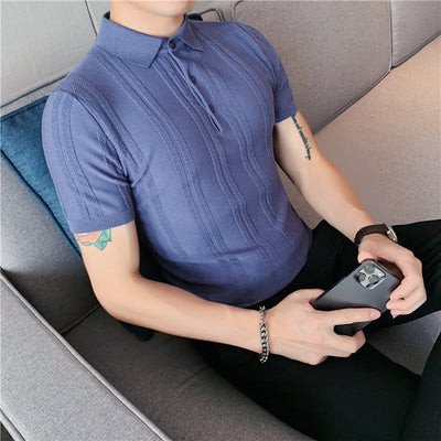 Polo Tejido de Manga Corta para Hombre con Textura y Elasticidad - Image 26