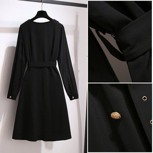 Vestido Midi Elegante con Corbata de Cintura en Gasa y Costuras Contrastantes - Image 2