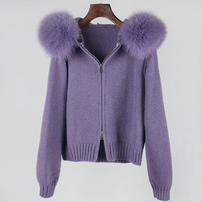 Abrigo de Primavera para Mujer con Cuello de Zorro Real y Capucha - Image 7