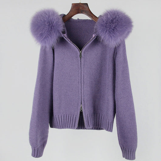 Abrigo de Primavera para Mujer con Cuello de Zorro Real y Capucha - Image 7