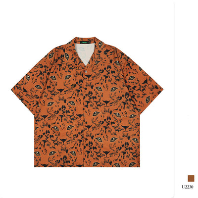 Camisa Suelta Estampado Leopardo Hawaiano Manga Corta Hombre - Image 6