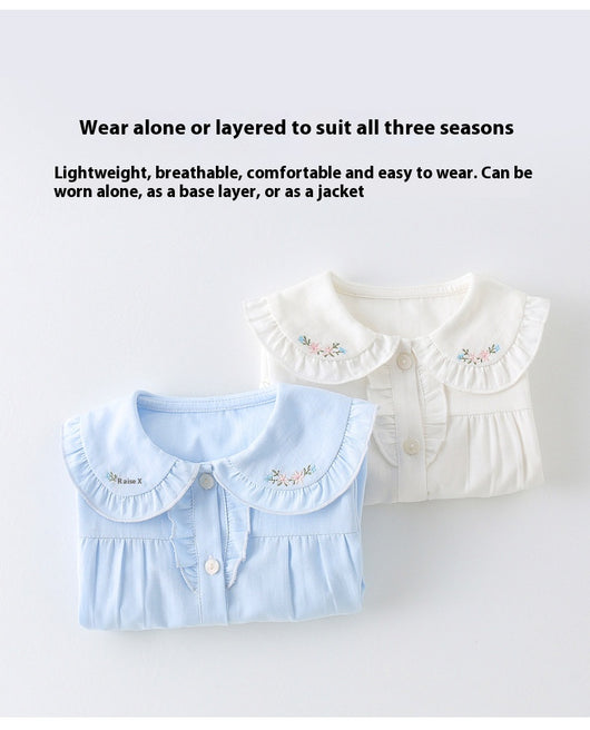 Blusa Básica Blanca de Algodón con Manga Larga para Niña - Image 11