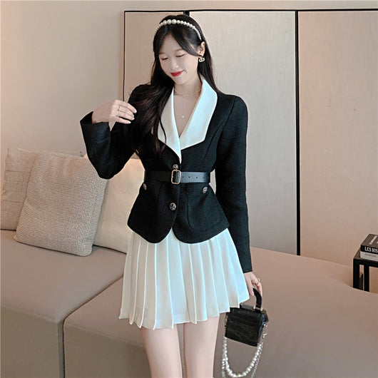 Conjunto de Falda Plisada Alta y Chaqueta Corta con Cinturón - Image 19