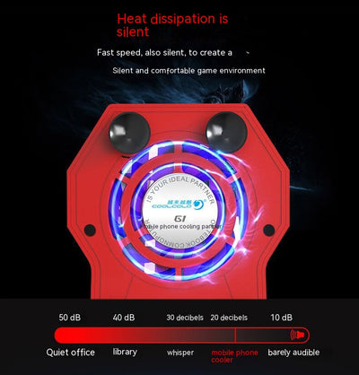 Red portable cooling mobile phone holder with a built-in fan, blue LED light, and black suction cups. - Image 9