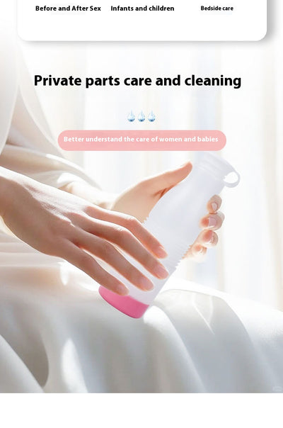 Portable electric bidet with translucent water bottle, white handheld spray unit, USB cable, and grey travel pouch. - Image 18