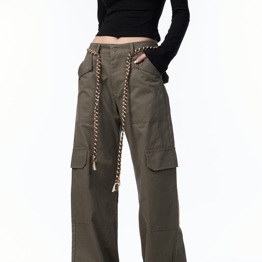 Pantalones Cargo Holgados con Cordones para Mujer Estilo Boyfriend Americano