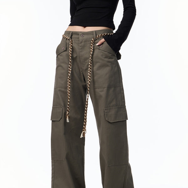 Pantalones Cargo Holgados con Cordones para Mujer Estilo Boyfriend Americano