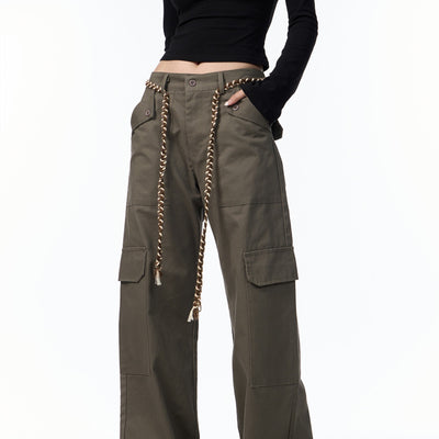 Pantalones Cargo Holgados con Cordones para Mujer Estilo Boyfriend Americano