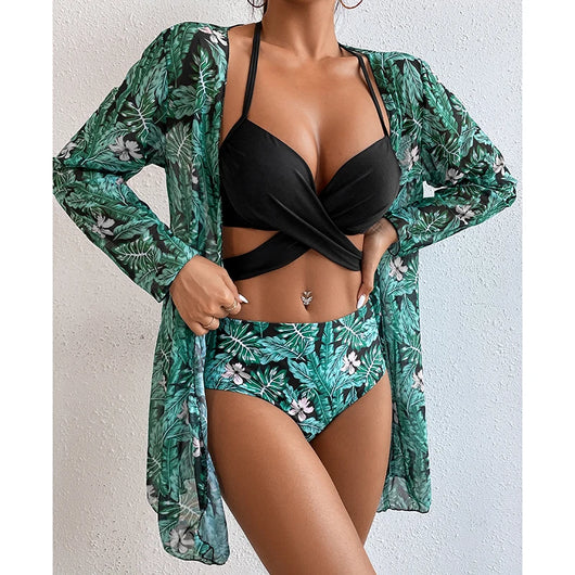 Traje de Baño Tres Piezas Estampado con Protección Solar - Image 7