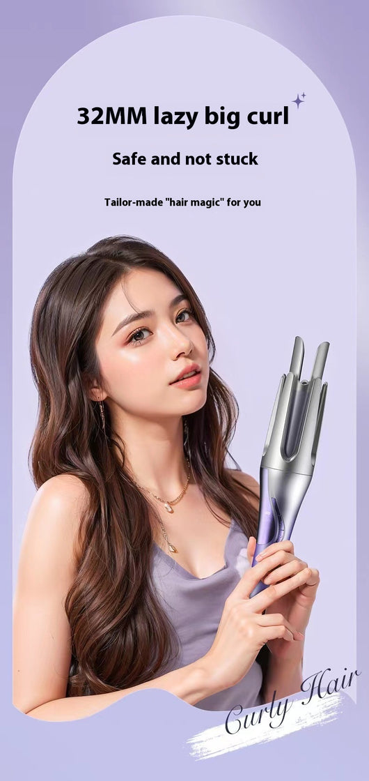 Gradient purple wireless automatic hair curler with a sleek design, one-button start, and three-speed adjustment. - Image 18