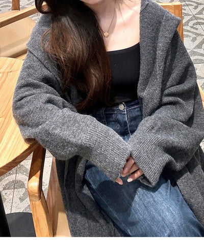 Cardigan Largo con Capucha Estilo Coreano Tejido para Mujer - Image 8