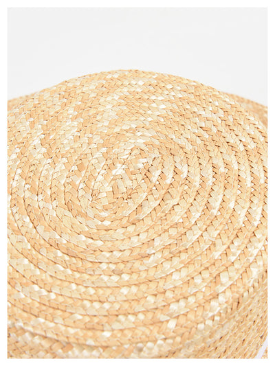 Sombrero de Paja Plano con Cadena de Perlas - Protección Solar Elegante - Image 8