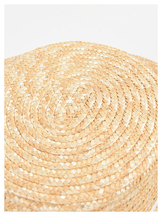 Sombrero de Paja Plano con Cadena de Perlas - Protección Solar Elegante - Image 8