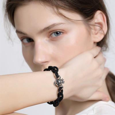 Pulsera de Plata 925 con Estrella Negra y Cuentas - Diseño DIY para Niñas - Image 2