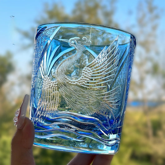 Vaso de Whiskey Artesanal con Grúa Tallada a Mano - Azul Agua - Image 8