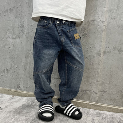 Pantalones Cargo Vaqueros Retro Lavado Pesado con Diseño de Bolsillos Oblicuos