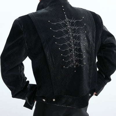 Chaqueta de Cuero PU con Patrón Serpiente, Costuras Remachadas y Bordado - Image 4