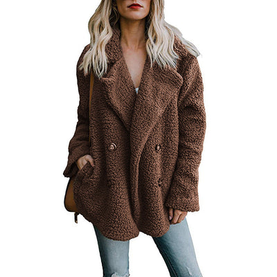 Camisa Abrigo de Felpa con Solapas Botones y Bolsillos para Mujer - Otoño e Invierno - Image 16