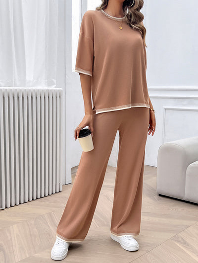 Conjunto de 2 Piezas: Blusa Suelta de Punto con Contraste + Pantalón - Image 29