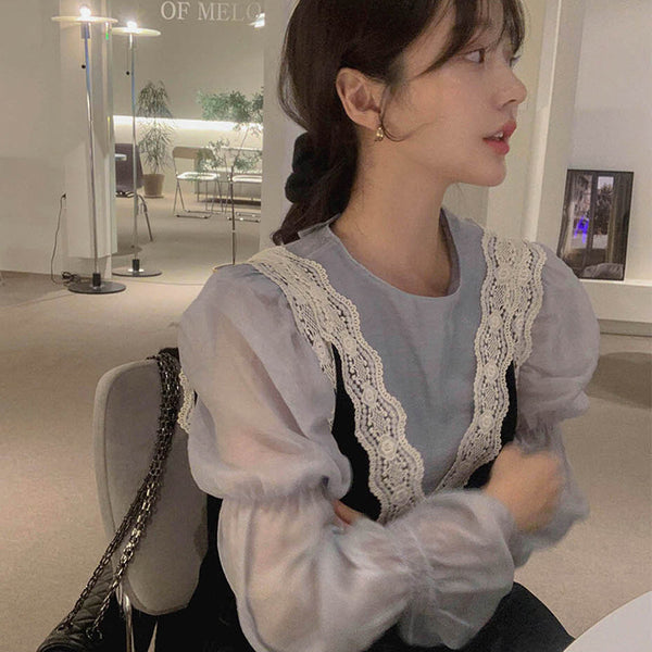 Blusa Romántica Elegante con Mangas Volantes Estilo Francés para Mujer
