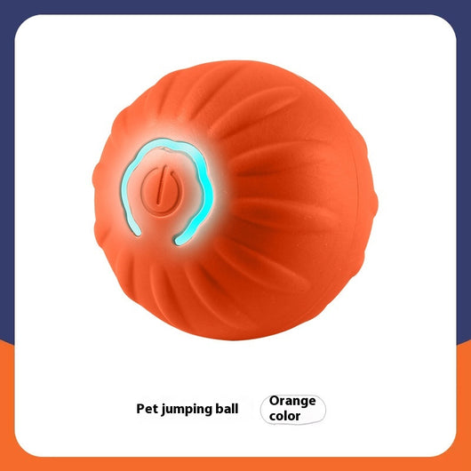 Orange pet jumping ball toy with a glowing blue power button, made from TPR material for dogs. - Image 7