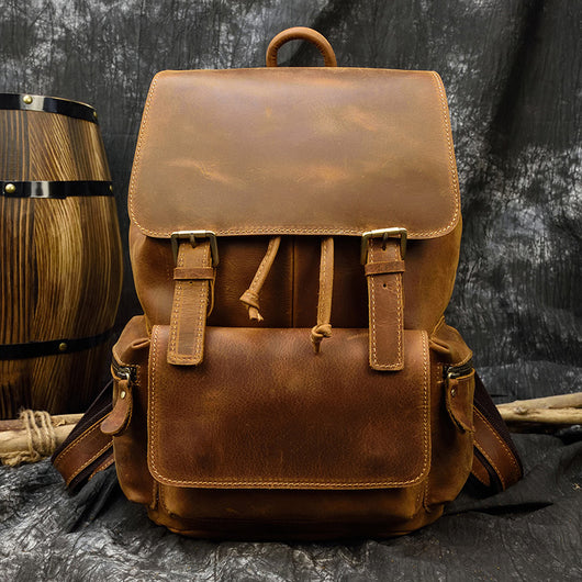 Mochila Multifuncional de Cuero Crazy Horse Retro para Hombre y Estudiantes - Image 22