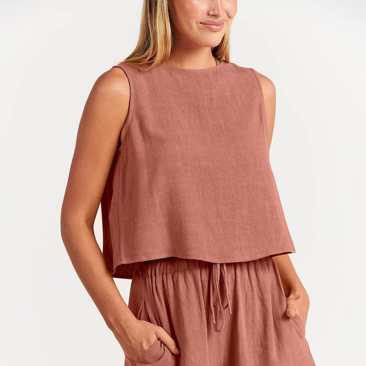 Conjunto de Dos Piezas Shorts Sueltos de Algodón y Lino para Mujer