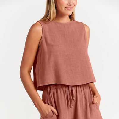 Conjunto de Dos Piezas Shorts Sueltos de Algodón y Lino para Mujer