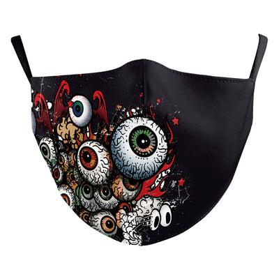 Black ear hook dust mask with white spiderweb pattern and small red spiders, perfect for Halloween. - Image 11