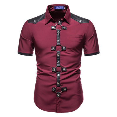 Camisa Gótica de Piel con Remaches y Parches para Hombre - Estilo Europeo Moderno - Image 5