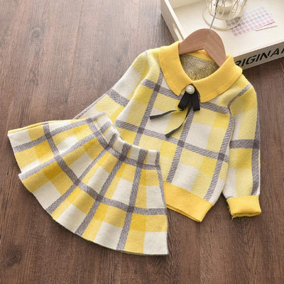Conjunto de Primavera para Niñas: Suéter Manga Larga, Blusa y Falda con Moño - Image 19