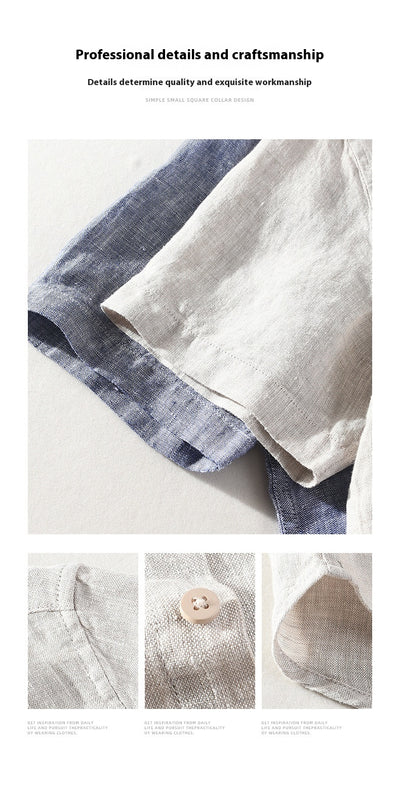 Camisa de Lino Casual para Hombre con Cuello Cuadrado - Image 10