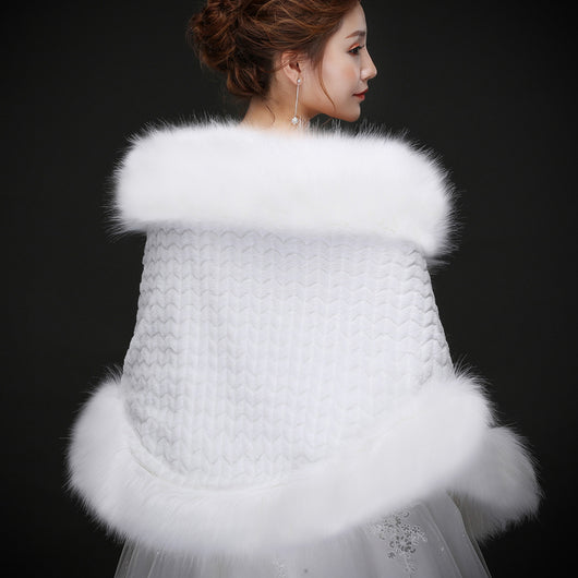 Capa de Piel Larga Coreana para Novia - Estilo Otoño Invierno con Borde de Conejo y Zorro - Image 2