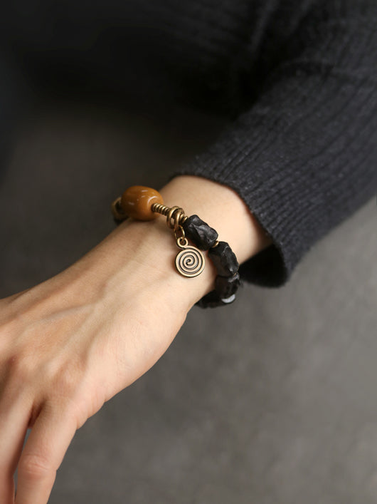 Pulsera Étnica de Cuentas Ébano Artesanal para Mujer