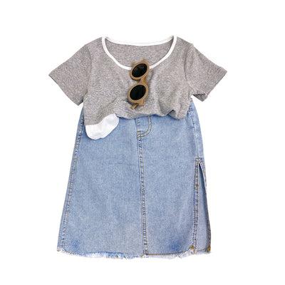 Falda Denim Infantil Bicolor de Manga Corta - Image 4