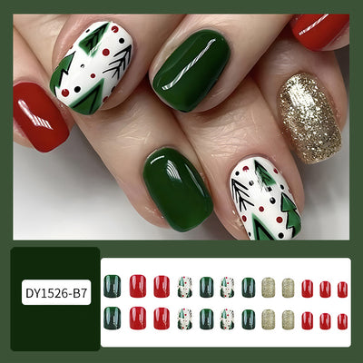 Set de 24 Uñas Postizas Navideñas con Diseños de Sombreros, Rayas y Copos de Nieve - Image 7