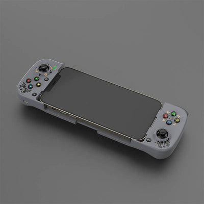 Teal mobile phone wireless game handle with a smartphone inserted, displaying a game, compatible with iOS and Android. - Image 17