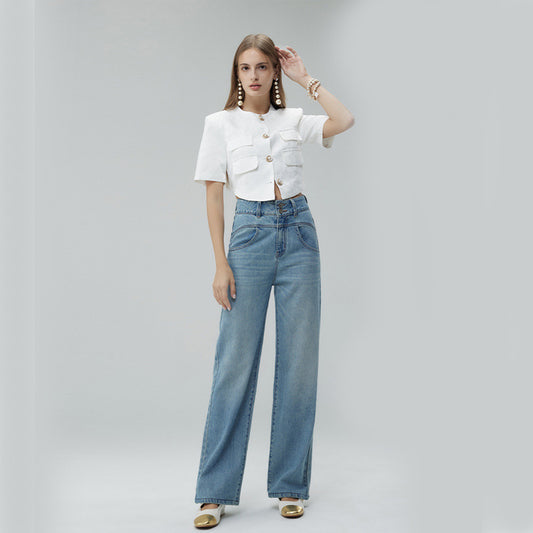Pantalones Anchos Cintura Alta Estilo Retro con Detalles Rotos para Mujer - Image 2