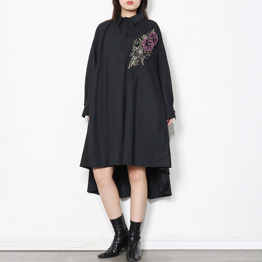 Vestido Irregular con Bordado de Lentejuelas e Impresión