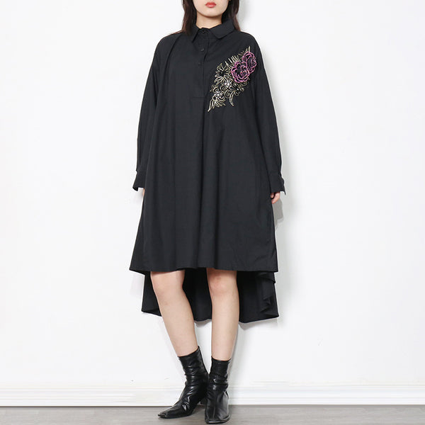 Vestido Irregular con Bordado de Lentejuelas e Impresión