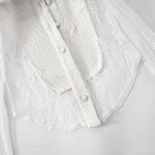 Blusa Transparente con Encaje Blanco y Costuras Decorativas - Image 20