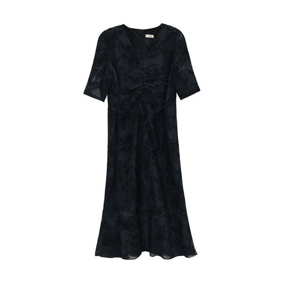 Vestido Elegante Escote V Estilo Francés con Cintura Definida
