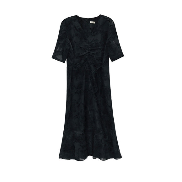 Vestido Elegante Escote V Estilo Francés con Cintura Definida