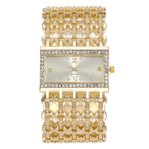 Reloj de Diamantes Cuadrado para Mujer con Banda de Acero y Números Romanos