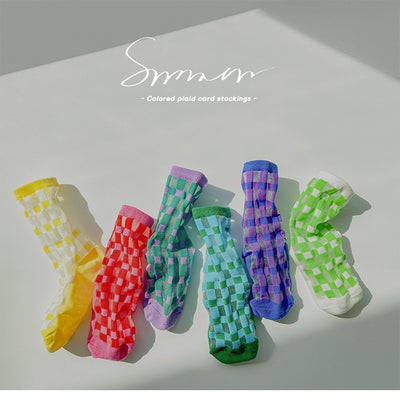 Calcetines Infantiles Verano Cuadros a Cuadros Estilo Coreano - Image 19