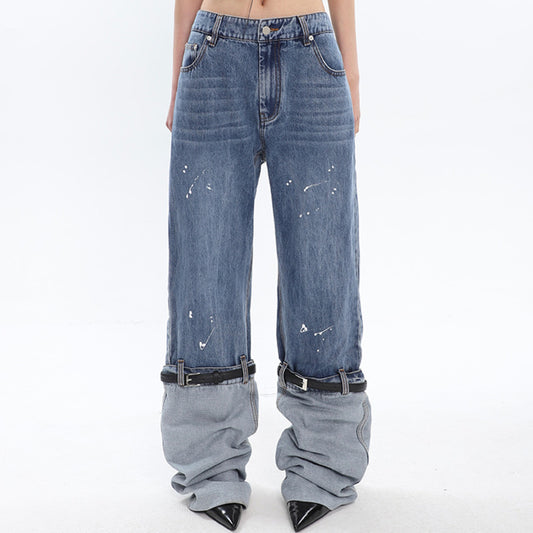 Jeans de Patchwork con Contraste de Colores Efecto Lavado