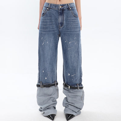 Jeans de Patchwork con Contraste de Colores Efecto Lavado