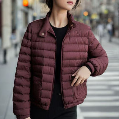 Chaqueta Acolchada de Plumas de Pato Blanco - Cuello Alto Ligera para Invierno