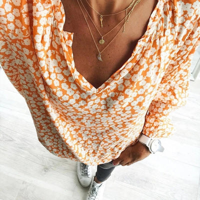Blusa Suelta Estampada de Manga Larga en Gasa - Image 9