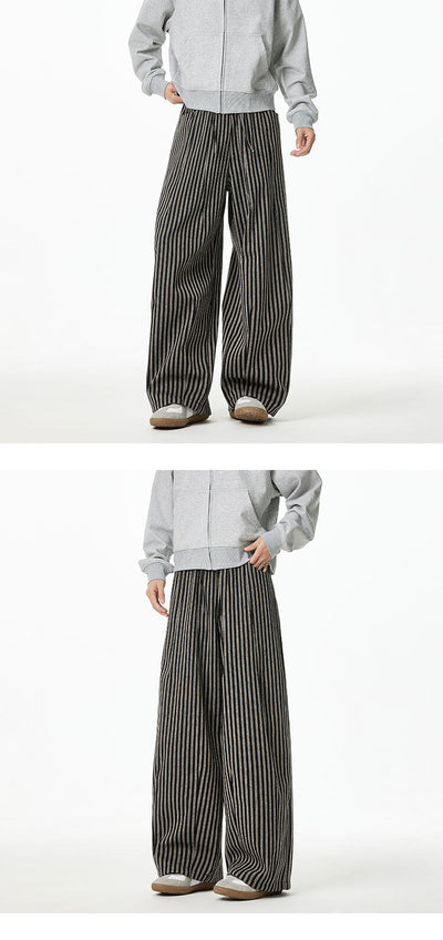 Pantalones Casuales Tejidos a Rayas con Corte Recto para Hombre - Image 9